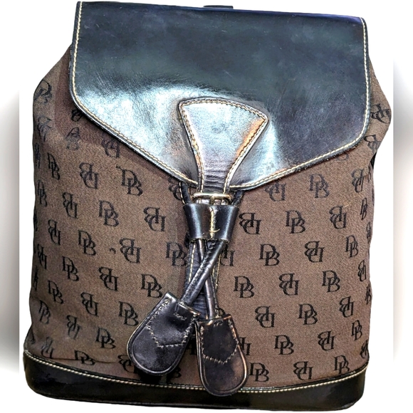 Dooney & Bourke DB Signature Canvas and Leather Backpack - Picture 1 of 15